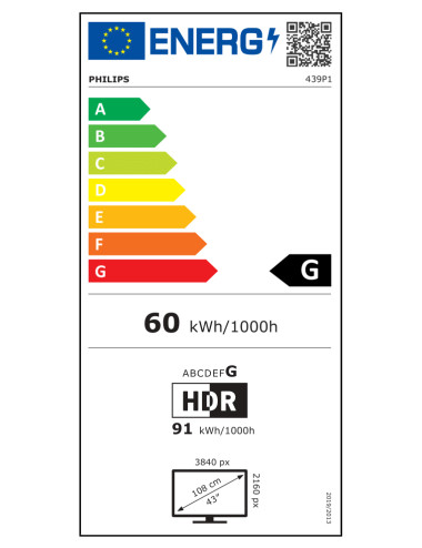 Philips P Line 439P1/00 43 ", VA, 4K UHD, 3840 x 2160, 16:9, 4 ms, 400 cd/m , Headphone output, 60 Hz, HDMI ports quantity 3