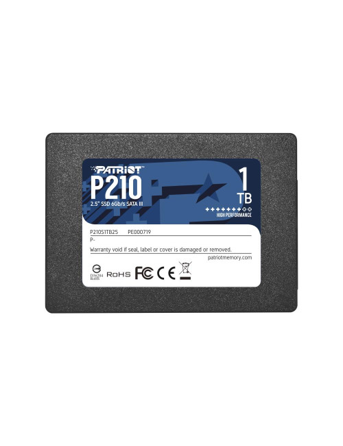 SSD|PATRIOT|P210|1TB|SATA 3.0|Write speed 430 MBytes/sec|Read speed 520 MBytes/sec|2,5"|TBW 480 TB|P210S1TB25