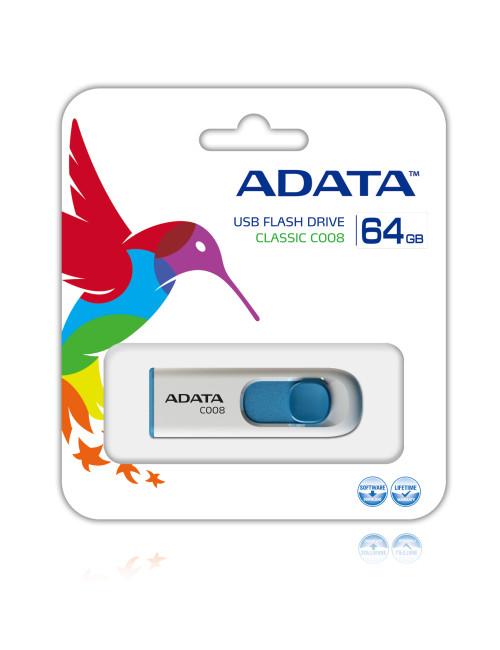 ADATA C008 64 GB, USB 2.0, White/Blue