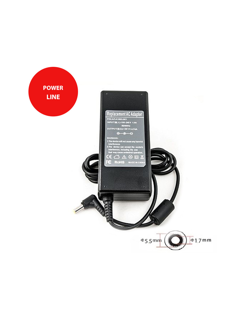 Laptop Power Adapter ACER 90W: 19V, 4.74A