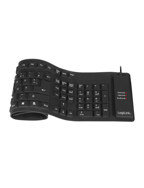 Logilink Flexible waterproof Keyboard USB + PS/2 ID0019A Flexible keyboard, DE, Black