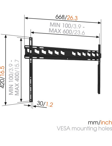 Vogels Wall mount, MA4000-A1, Fixed, 40-80 ", Maximum weight (capacity) 80 kg, VESA 100/400-100/600 mm, Black