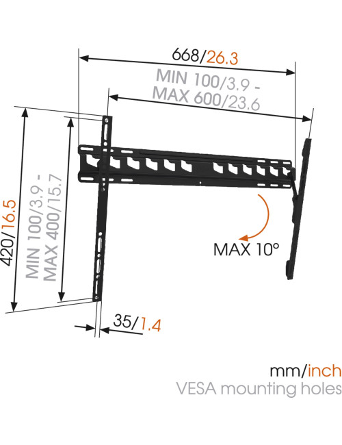 Vogels Wall mount, MA4010-A1, Tilt, 40-65 ", Maximum weight (capacity) 60 kg, VESA 100/400-100/600 mm, Black