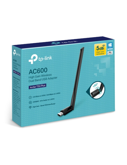 TP-LINK Dual Band USB 2.0 Adapter Archer T2U Plus 2.4GHz/5GHz, 802.11ac, 200+433 Mbps, 1xExternal antenna 5dBi