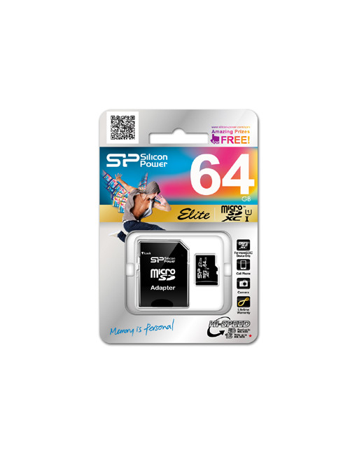 Silicon Power Elite UHS-I 64 GB, MicroSDXC, Flash memory class 10, SD adapter