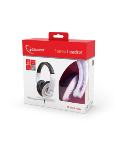 Gembird MHS-001-GW Stereo headset 3.5 mm, Glossy white, Built-in microphone
