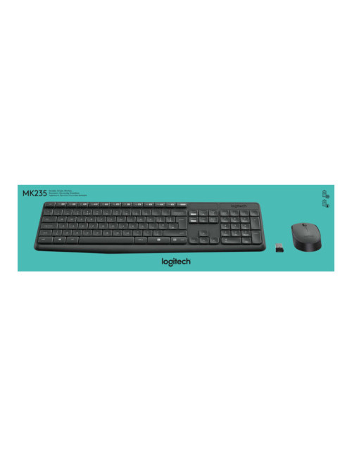 Logitech MK235 Keyboard and Mouse Set, Wireless, Mouse included, Batteries included, US, Black, 475 g