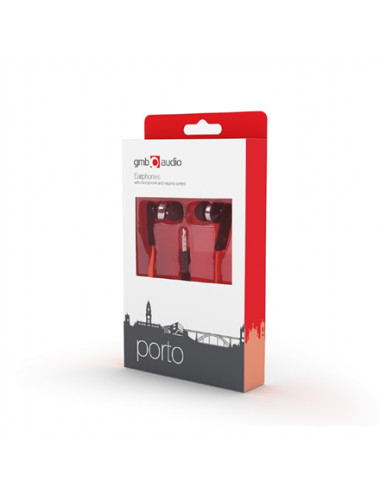 Gembird Porto earphones with microphone and volume control with flat cable 3.5 mm, Red/Black, Built-in microphone