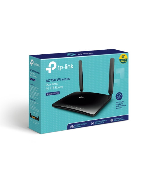 TP-LINK 4G LTE Router Archer MR200 802.11ac, 300+433 Mbit/s, 10/100 Mbit/s, Ethernet LAN (RJ-45) ports 3, 4G, Antenna type 2xDet