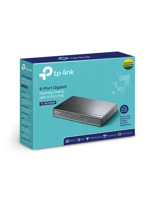 TP-LINK Switch TL-SG1008P Unmanaged, Desktop, 1 Gbps (RJ-45) ports quantity 8, PoE ports quantity 4, Power supply type External