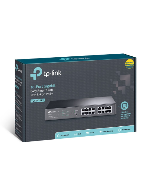 TP-LINK Switch TL-SG1016PE Web Managed, Rack Mountable, 1 Gbps (RJ-45) ports quantity 16, PoE+ ports quantity 8