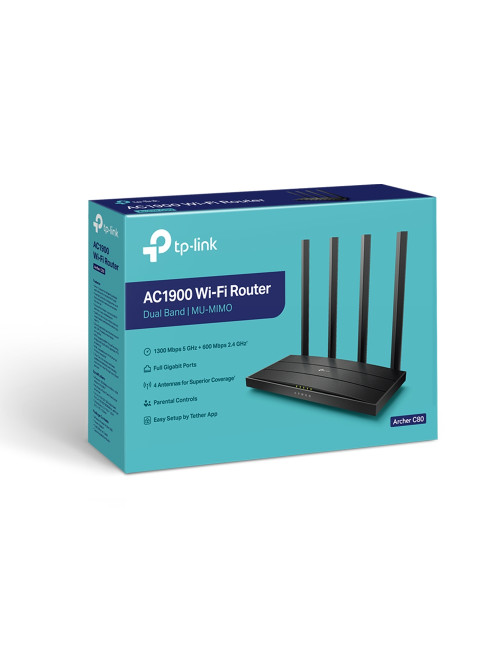 TP-LINK AC1900 Wireless MU-MIMO Wi-Fi 5 Router Archer C80 802.11ac, 1300+600 Mbit/s, 10/100/100 Mbit/s, Ethernet LAN (RJ-45) por
