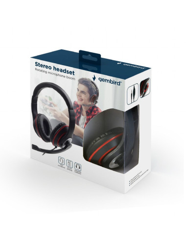 Gembird Stereo headset MHS-03-BKRD Built-in microphone, On-Ear, 3.5 mm, Black colour with red ring