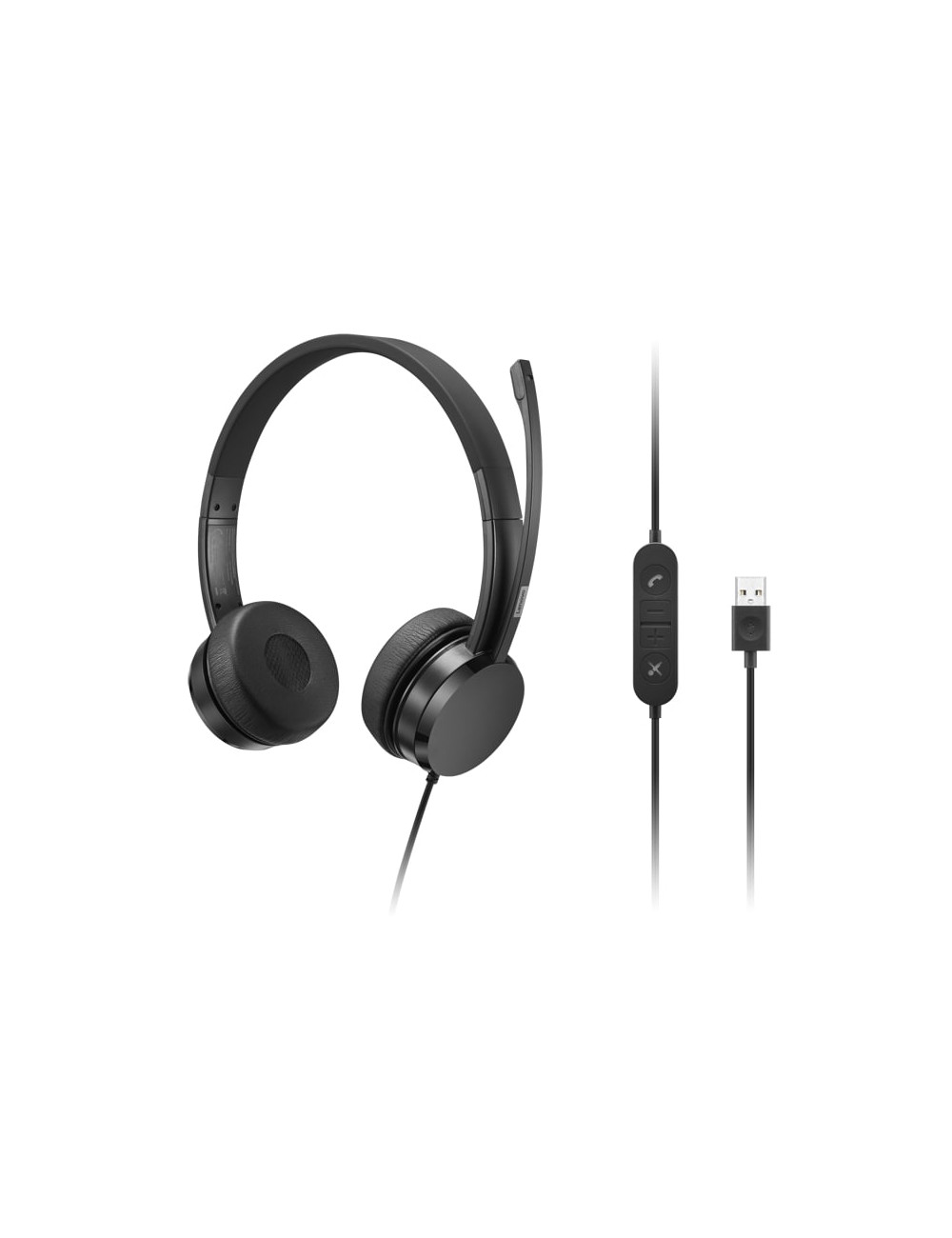 Lenovo USB-A Stereo Headset with Control Box Built-in microphone, Black, Wired, On-Ear