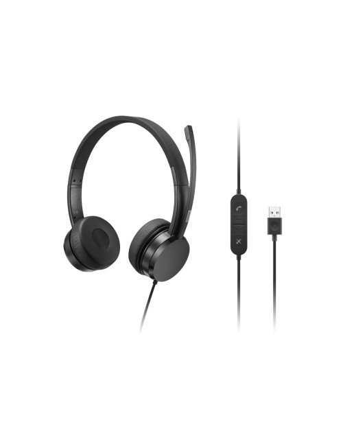 Lenovo USB-A Stereo Headset with Control Box Built-in microphone, Black, Wired, On-Ear