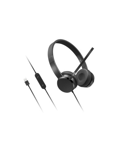 Lenovo USB-A Stereo Headset with Control Box Built-in microphone, Black, Wired, On-Ear