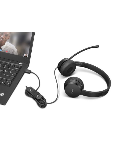 Lenovo USB-A Stereo Headset with Control Box Built-in microphone, Black, Wired, On-Ear