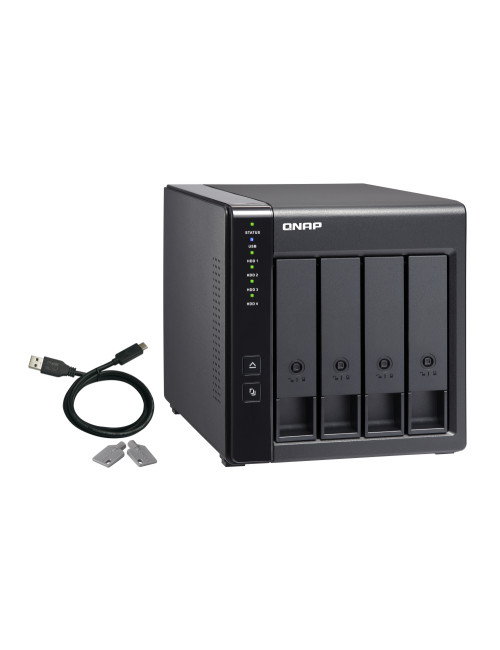 QNAP 4-Bay TR-004 Up to 4 HDD/SSD Hot-Swap, Micro processor with hardware RAID, 1 x Type-C USB 3.2 Gen 1 (USB 3.2 Gen 1)