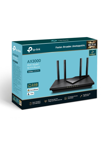 TP-LINK AX3000 Dual Band Gigabit Wi-Fi 6 Router Archer AX55 Pro 802.11ax, 574+2402 Mbit/s, 10/100/1000 Mbit/s, Ethernet LAN (RJ-