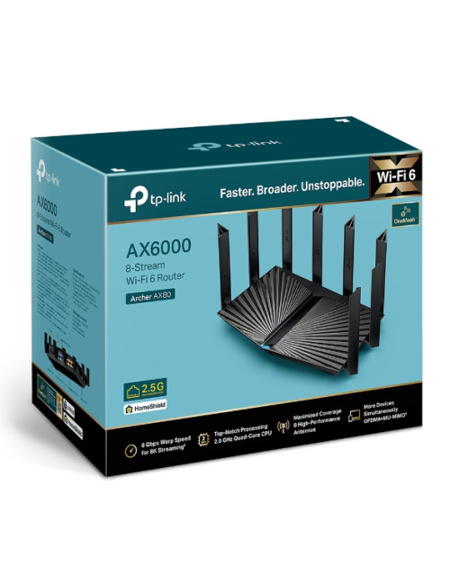 TP-LINK AX6000 8-Stream Wi-Fi 6 Router with 2.5G Port Archer AX80 802.11ax, 4804+1148 Mbit/s, 10/100/1000 Mbit/s, Ethernet LAN (