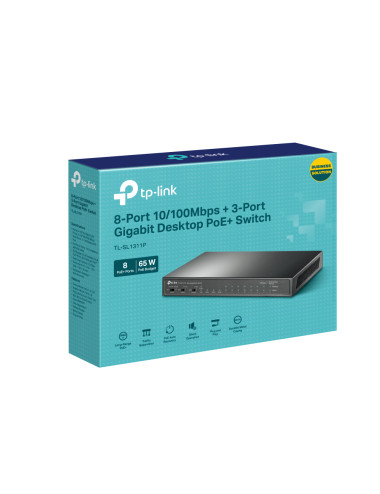 TP-LINK 8-Port 10/100Mbps+3-Port Gigabit Desktop Switch with 8-Port PoE+ TL-SL1311P Unmanaged, Desktop, Ethernet LAN (RJ-45) por
