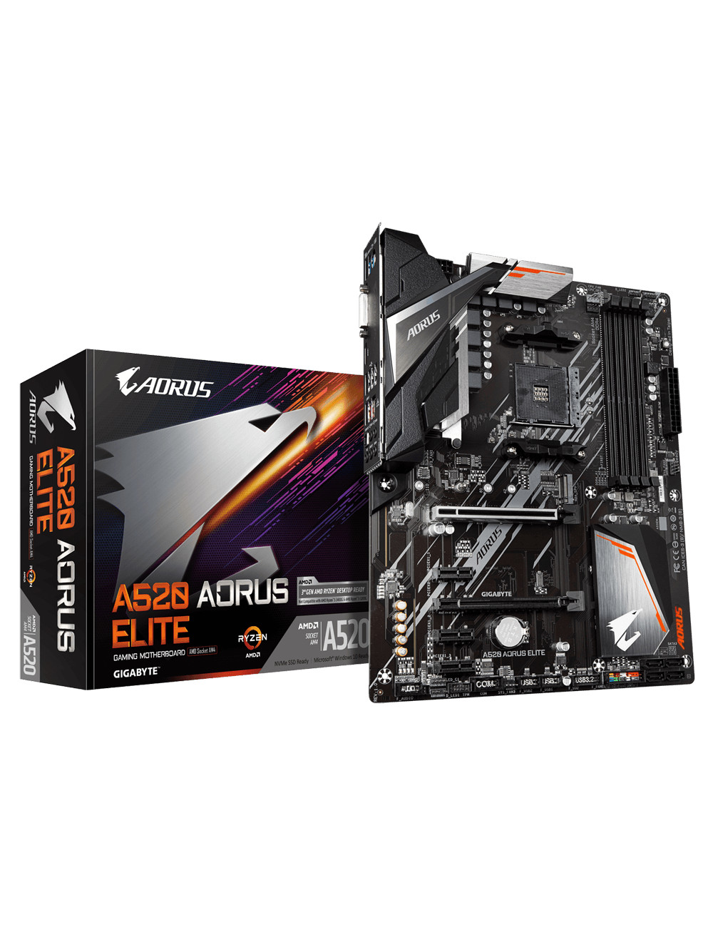 Gigabyte A520 AORUS ELITE 1.0 Processor family AMD, Processor socket AM4, DDR4 DIMM, Memory slots 4, Number of SATA connectors 4