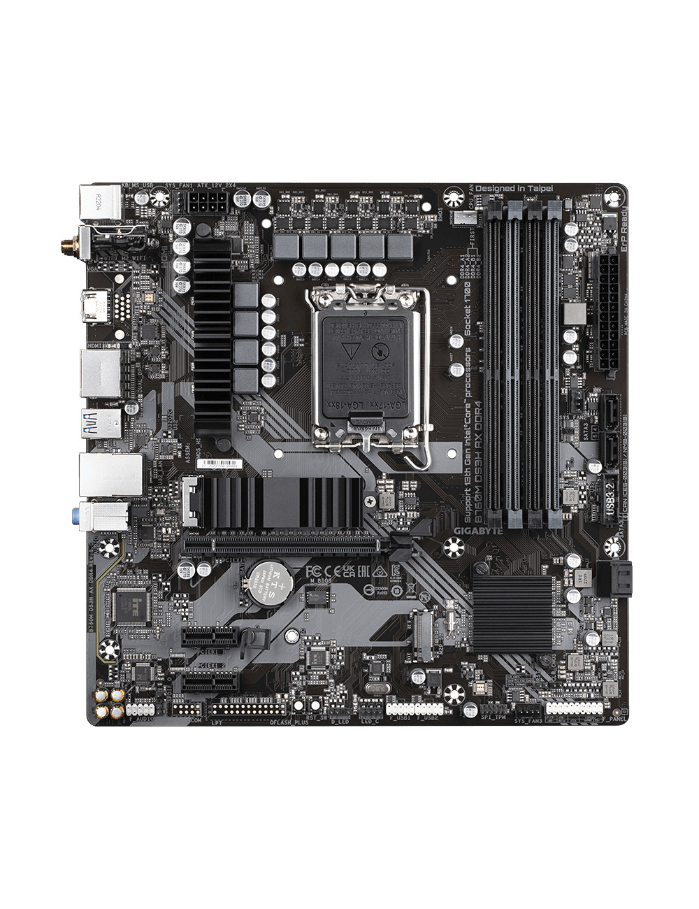 Gigabyte B760M DS3H AX 1.3 M/B Processor family Intel, Processor socket LGA1700, DDR4 DIMM, Memory slots 4, Supported hard disk 