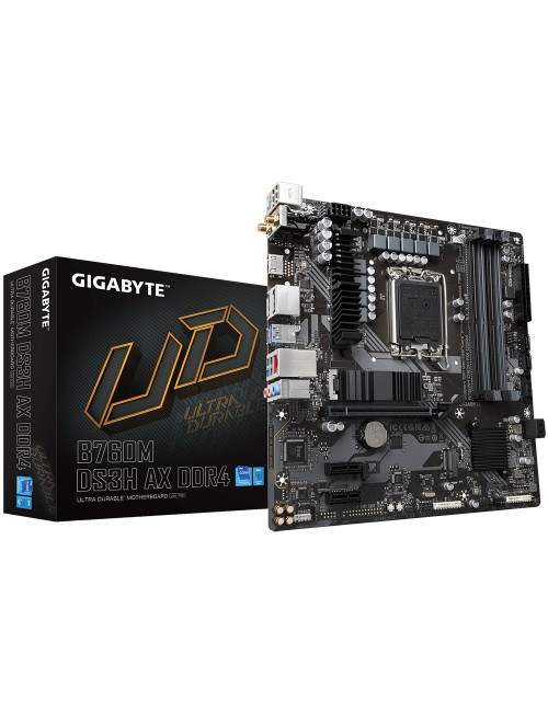 Gigabyte B760M DS3H AX 1.3 M/B Processor family Intel, Processor socket LGA1700, DDR4 DIMM, Memory slots 4, Supported hard disk 