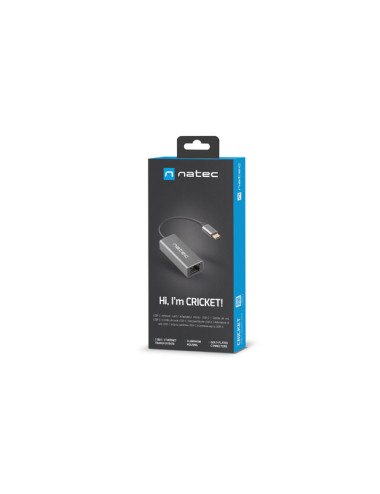 Natec Ethernet Adapter, Cricket USB 3.1, USB 3.1 to RJ45, Gray