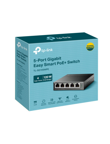 TP-LINK 5-Port Gigabit Easy Smart Switch with 4-Port PoE+ TL-SG105MPE Managed L2, Desktop, Ethernet LAN (RJ-45) ports 5
