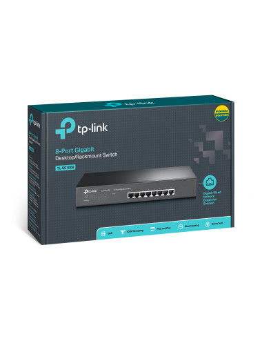 TP-LINK 8-Port Gigabit Switch TL-SG1008 10/100/1000 Mbps (RJ-45), Unmanaged, Desktop/Rackmountable, Ethernet LAN (RJ-45) ports 8