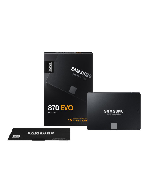 Samsung SSD 870 EVO 500 GB, SSD form factor 2.5", SSD interface SATA III, Write speed 530 MB/s, Read speed 560 MB/s