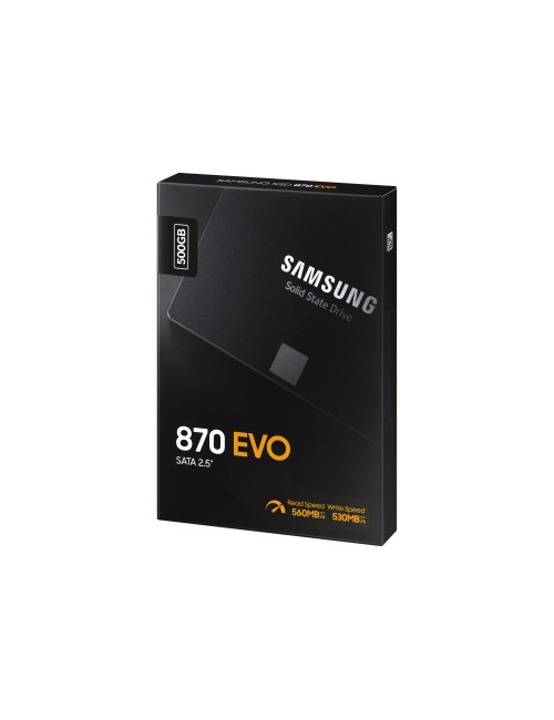 Samsung SSD 870 EVO 500 GB, SSD form factor 2.5", SSD interface SATA III, Write speed 530 MB/s, Read speed 560 MB/s