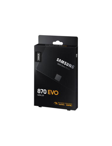 Samsung SSD 870 EVO 500 GB, SSD form factor 2.5", SSD interface SATA III, Write speed 530 MB/s, Read speed 560 MB/s