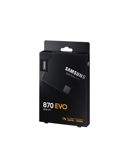 Samsung SSD 870 EVO 500 GB, SSD form factor 2.5", SSD interface SATA III, Write speed 530 MB/s, Read speed 560 MB/s