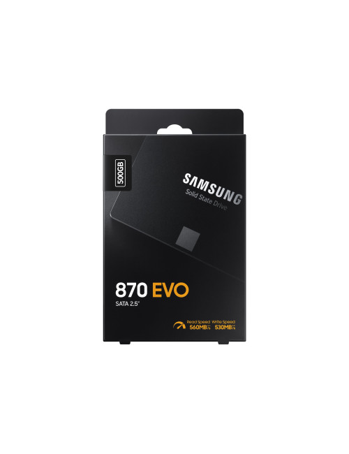 Samsung SSD 870 EVO 500 GB, SSD form factor 2.5", SSD interface SATA III, Write speed 530 MB/s, Read speed 560 MB/s