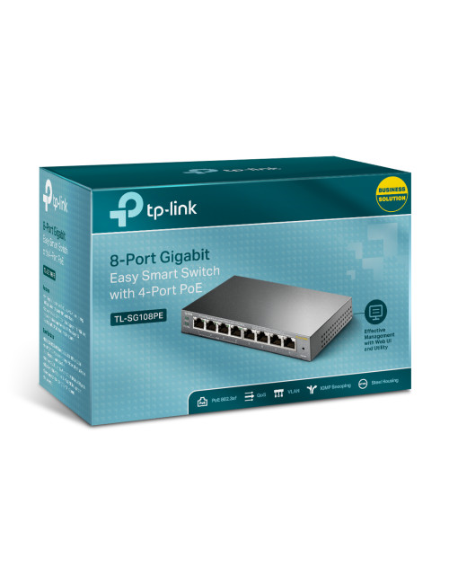TP-LINK Smart Switch TL-SG108PE Web Managed, Desktop, 1 Gbps (RJ-45) ports quantity 4, PoE+ ports quantity 4, Power supply type 