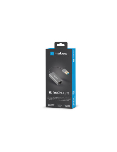 Natec Ethernet Adapter, Cricket USB 3.0, USB 3.0 to RJ45, Black