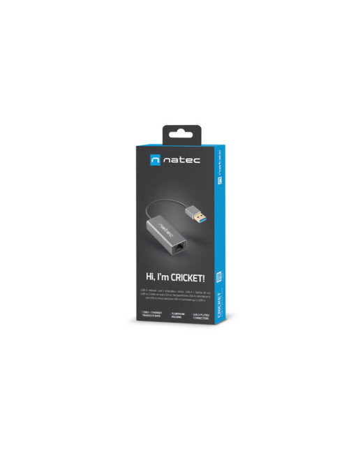 Natec Ethernet Adapter, Cricket USB 3.0, USB 3.0 to RJ45, Black