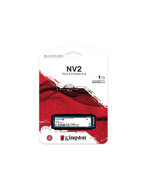 Kingston SSD NV2 1000 GB, SSD form factor M.2 2280, SSD interface PCIe 4.0 x4 NVMe, Write speed 2100 MB/s, Read speed 3500 MB/s