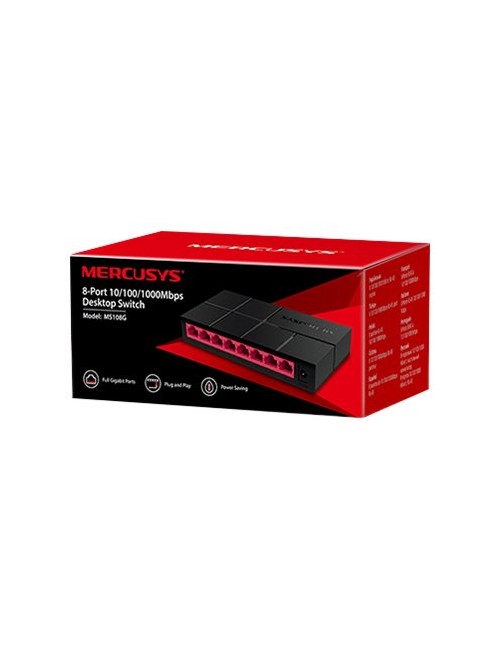 Mercusys Switch MS108G Unmanaged, Desktop, Power supply type External, Ethernet LAN (RJ-45) ports 8