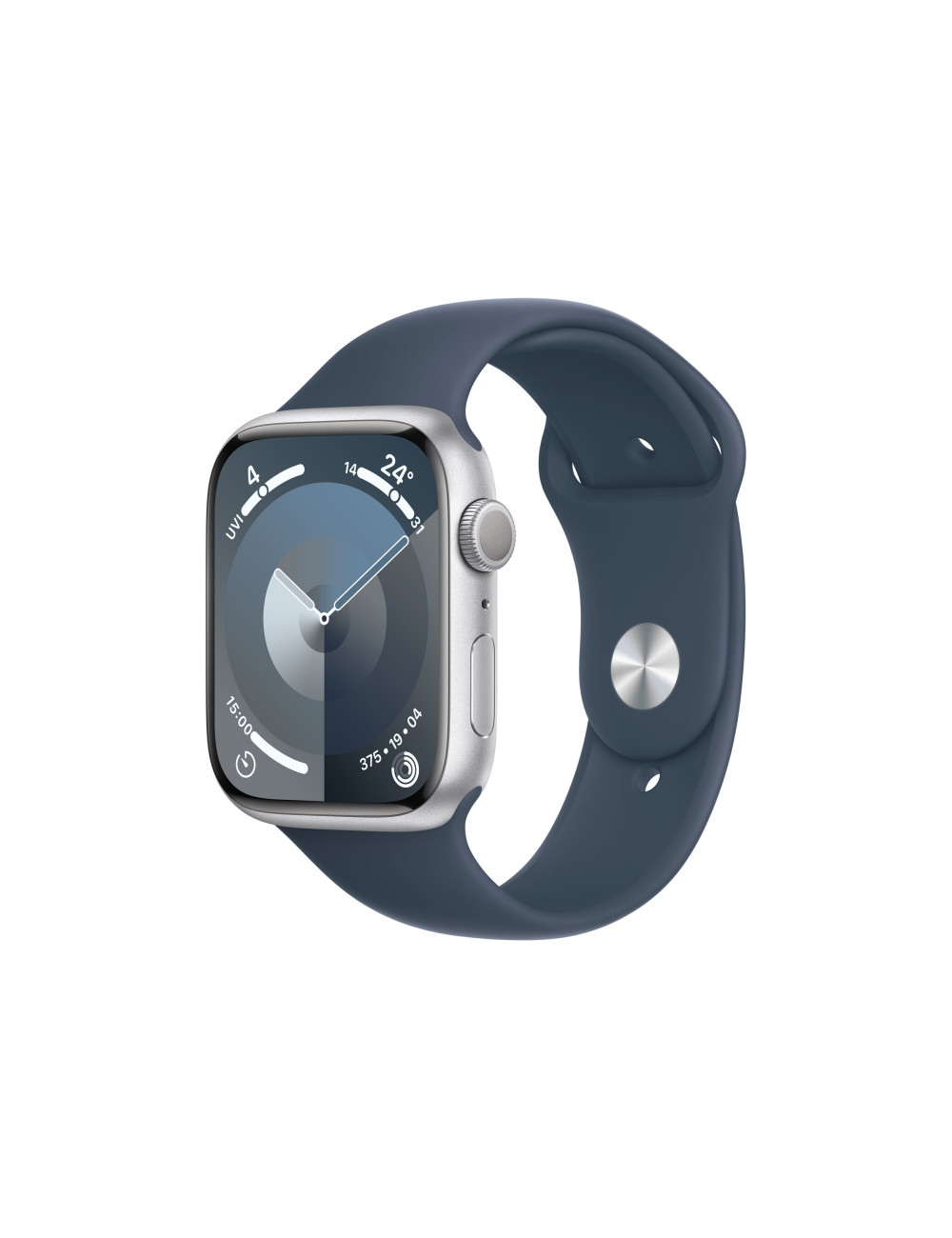 Apple Apple Watch Series 9 GPS 45mm Silver Aluminium Case with Storm Blue Sport Band - S/M