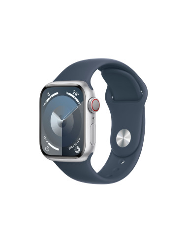 Apple Apple Watch Series 9 GPS + Cellular 41mm Silver Aluminium Case with Storm Blue Sport Band - M/L