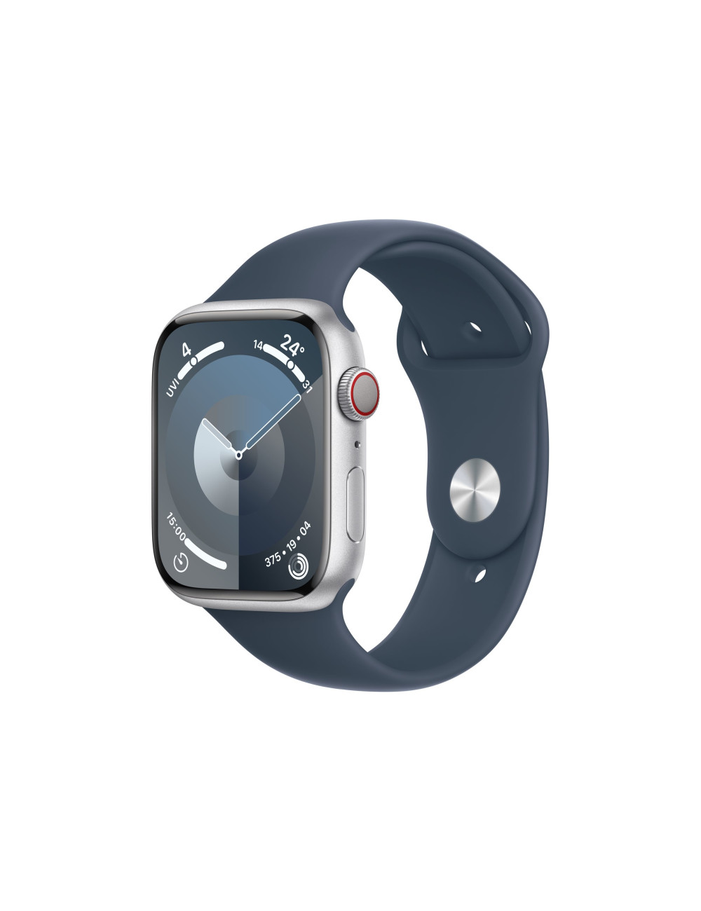Apple Apple Watch Series 9 GPS + Cellular 45mm Silver Aluminium Case with Storm Blue Sport Band - S/M Apple