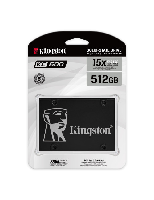 Kingston KC600 512 GB SSD form factor 2.5" SSD interface SATA Write speed 520 MB/s Read speed 550 MB/s
