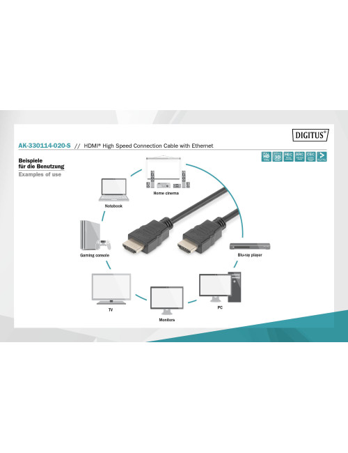 Digitus HDMI High Speed with Ethernet Connection Cable Black HDMI to HDMI 2 m