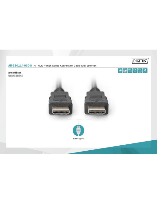 Digitus High Speed HDMI Cable with Ethernet Black HDMI to HDMI 3 m