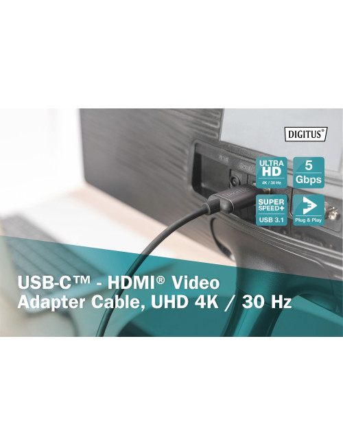 Digitus USB Type-C to HDMI Adapter DA-70821 1.8 m Black