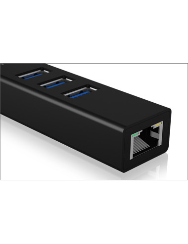 Raidsonic 4 Port Hub with USB 3.0 Type-A, Type-C, Gigabit LAN Icy Box IB-HUB1419-LAN