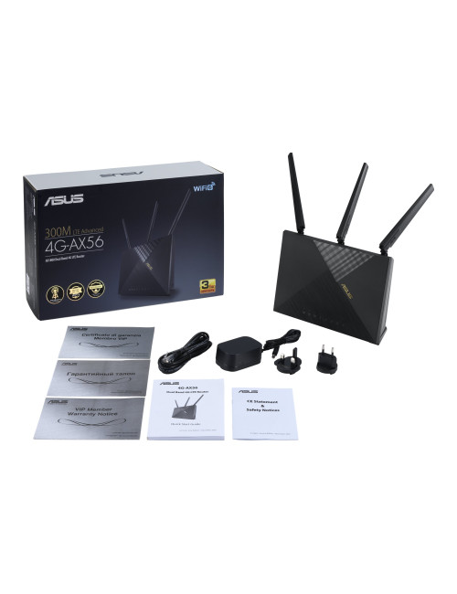 Asus LTE Router 4G-AX56 802.11ax Ethernet LAN (RJ-45) ports Ethernet WAN Mesh Support No MU-MiMO Yes 4G Antenna type Dual-band